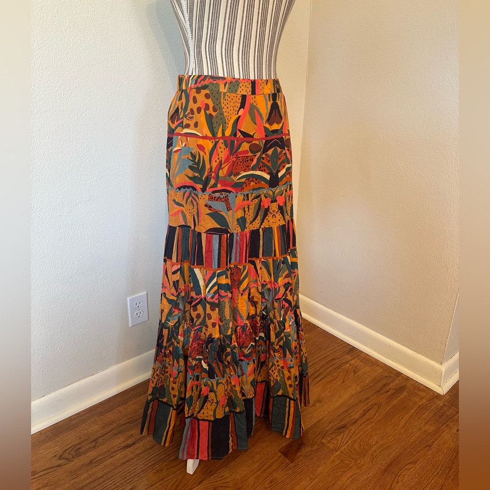 Farm Rio Isabella Tiered Maxi Skirt Leopard Animal Woman's s - Picture 8 of 11